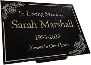 Personalised Granite Memorial Plaque, Floral Plaque, Engraved, Gold ...