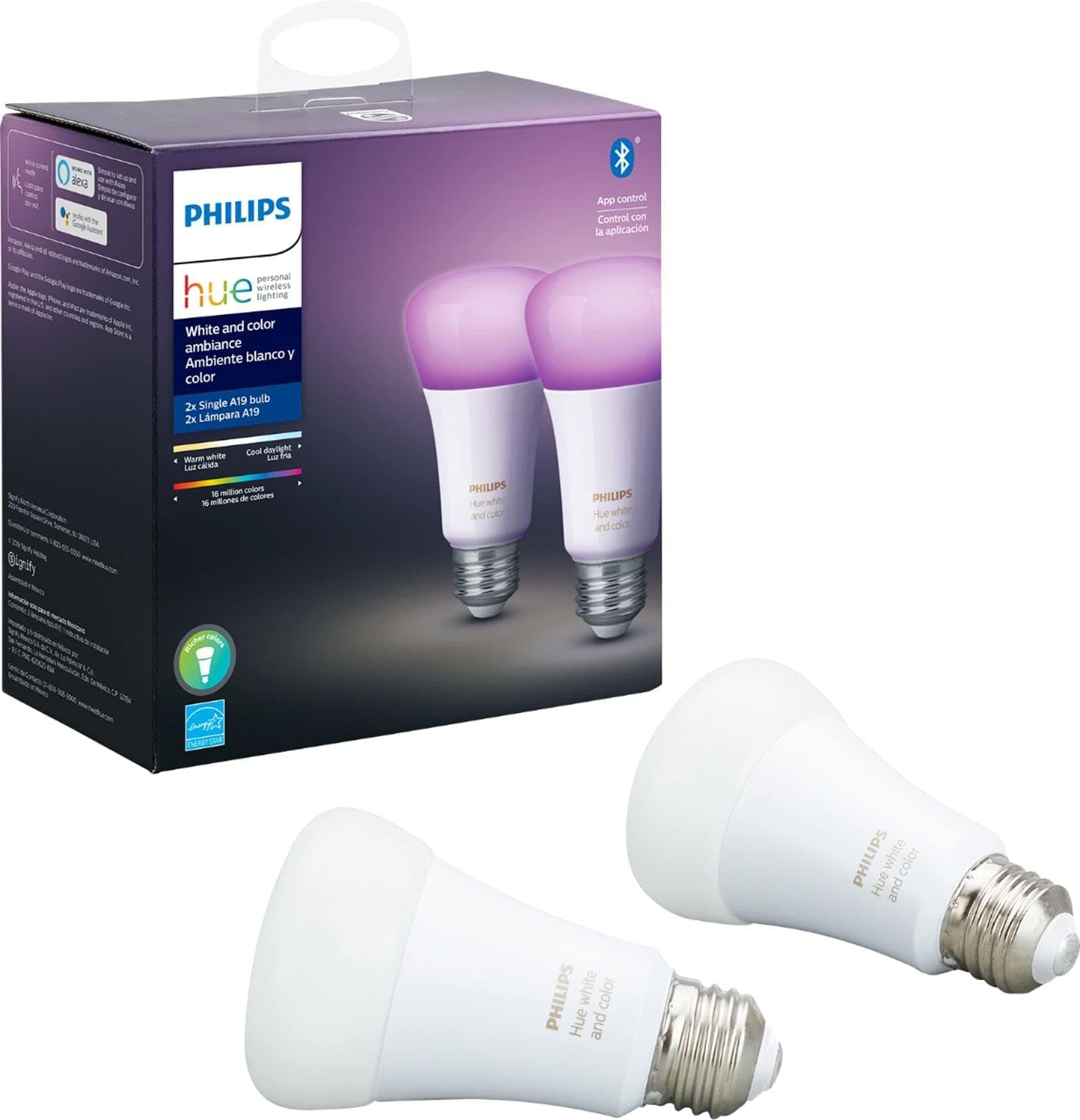 Philips Hue 75W A19 White and Color Ambiance LED Smart Color-Changing ...