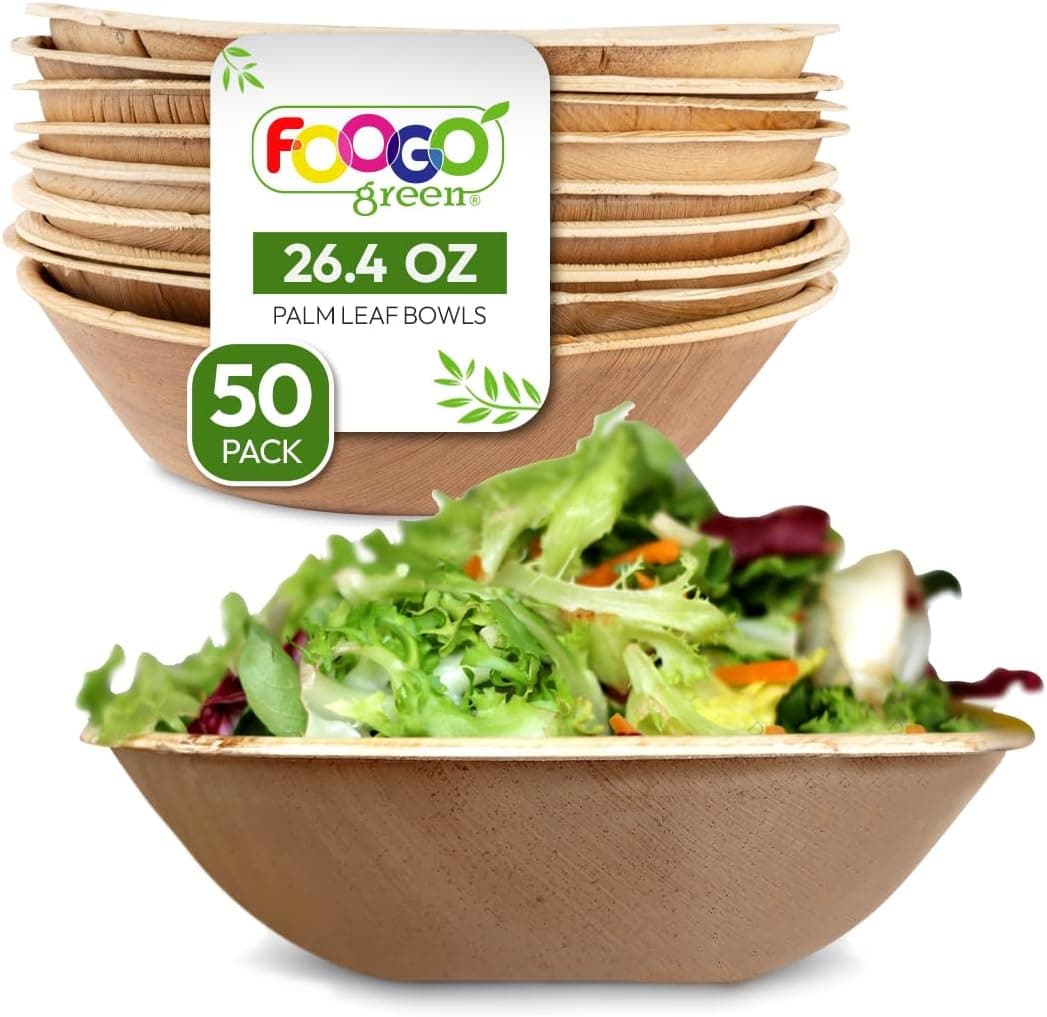 FOOGO Green 10 Disposable Palm Leaf Serving Bowls, 8"(20cm), 26.5oz ...
