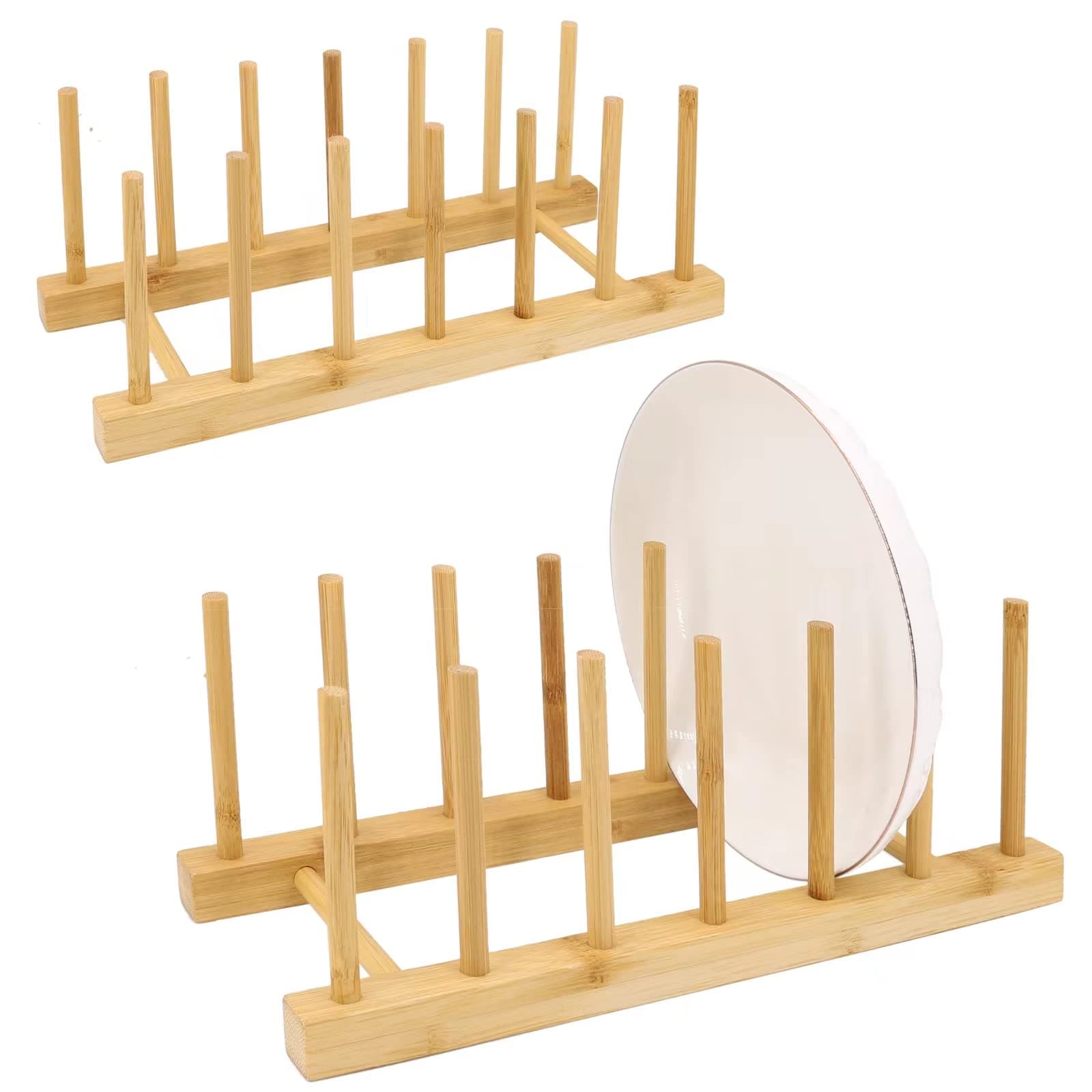 Amazon.com - 2-Piece Vertical Wooden Plate Rack, Dish Rack, Pot lid ...