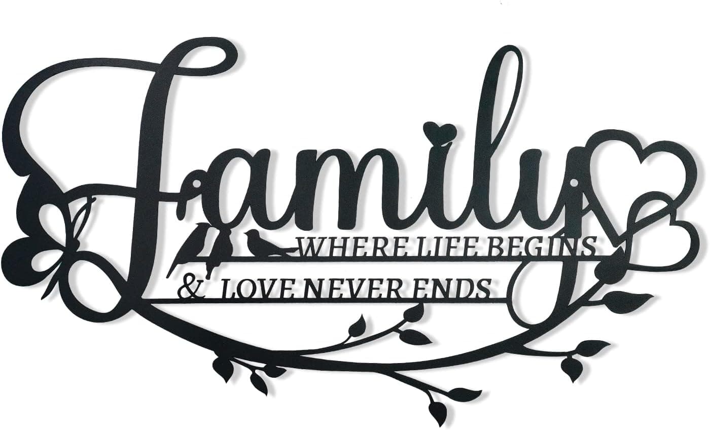 Family Sign Black Metal Wall Art Decor, Family Where Life Begins Love ...