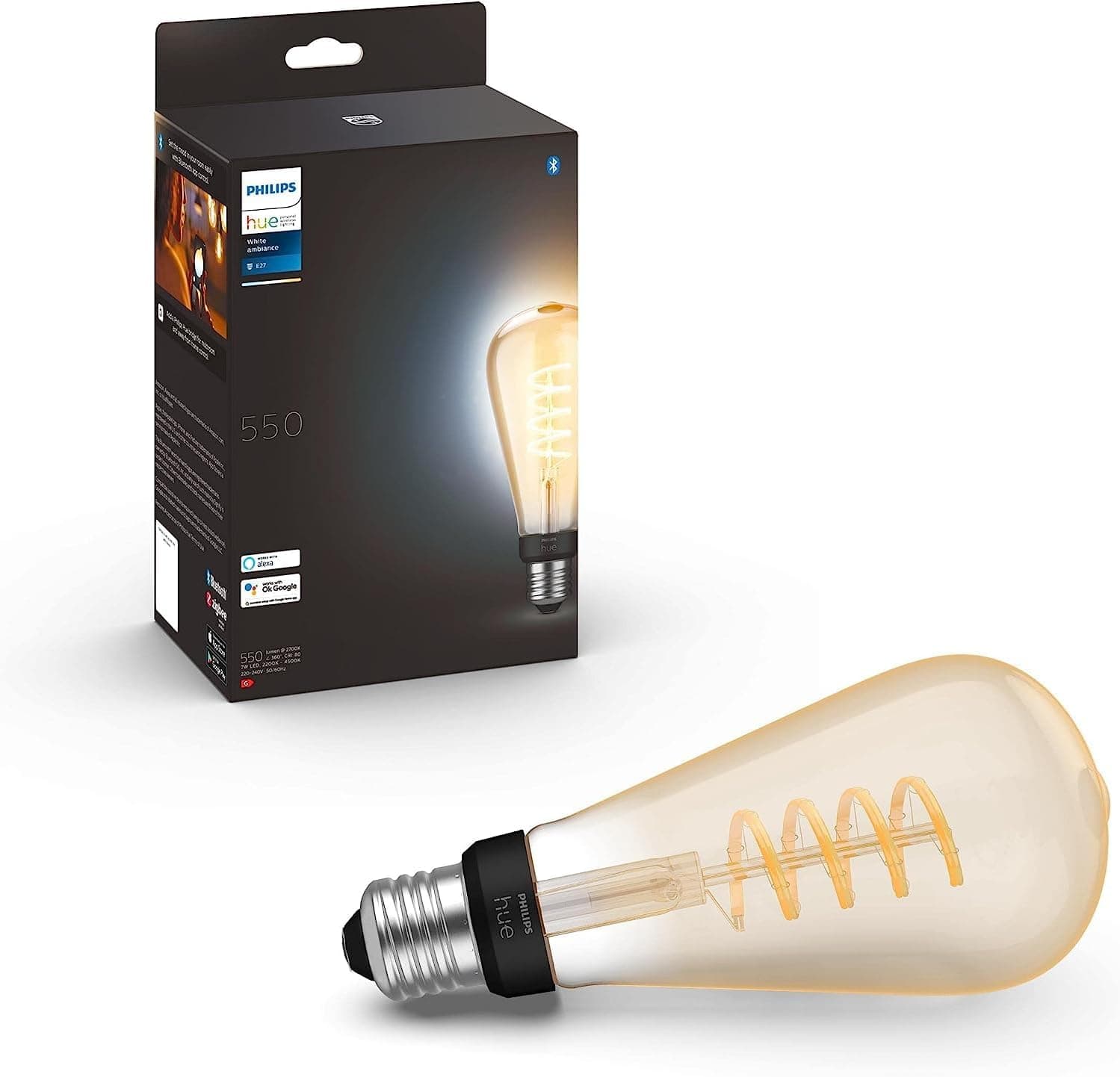 Philips Hue White Smart Light Bulb Starter Kit [E27 Edison Screw] 2 ...