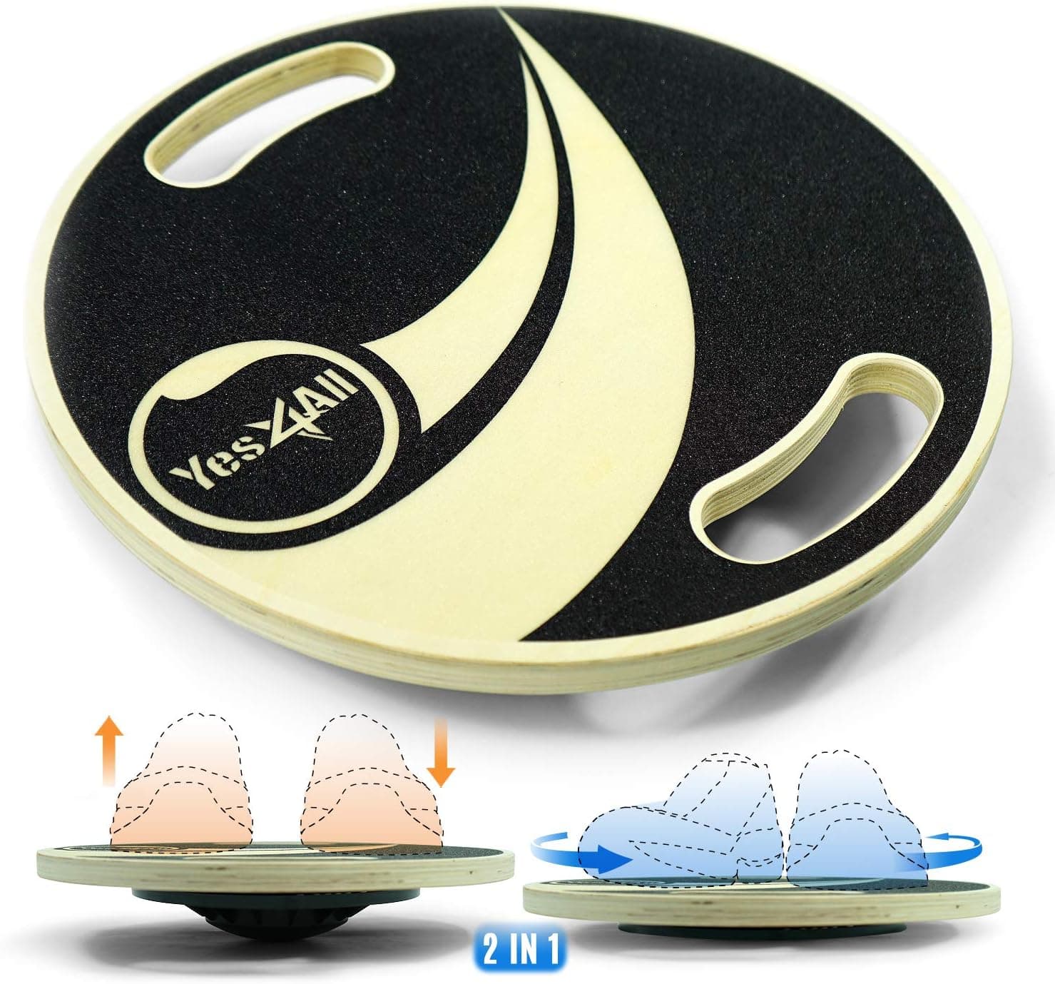 Yes4All Wooden Wobble Balance Board - 2in1 Wobble Board & Twisting Disc ...