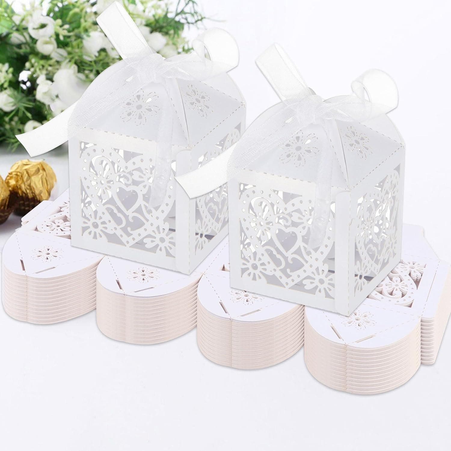 WOPPLXY 100 PCS Wedding Favour Boxes - 5CM White Favour Boxes with ...