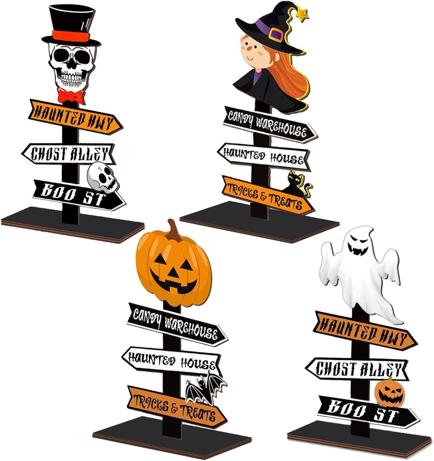 4 Pcs Halloween Table Tabletop Decorations Sign Cute Witch, Skull ...