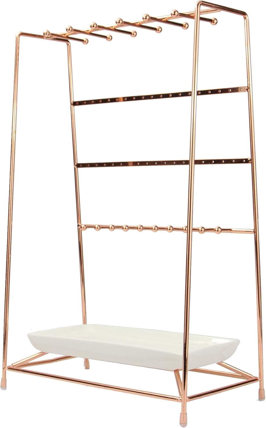 Rose Gold Jewellery Stand with Ceramic Dish | 4 Tier Metal Holder ...