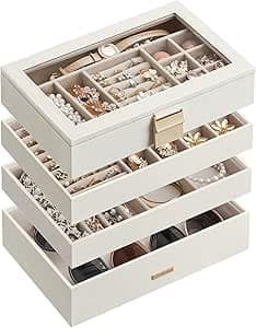 SONGMICS Stackable Jewelry Trays, 4-Tier Jewelry Box, Drawer Jewelry ...