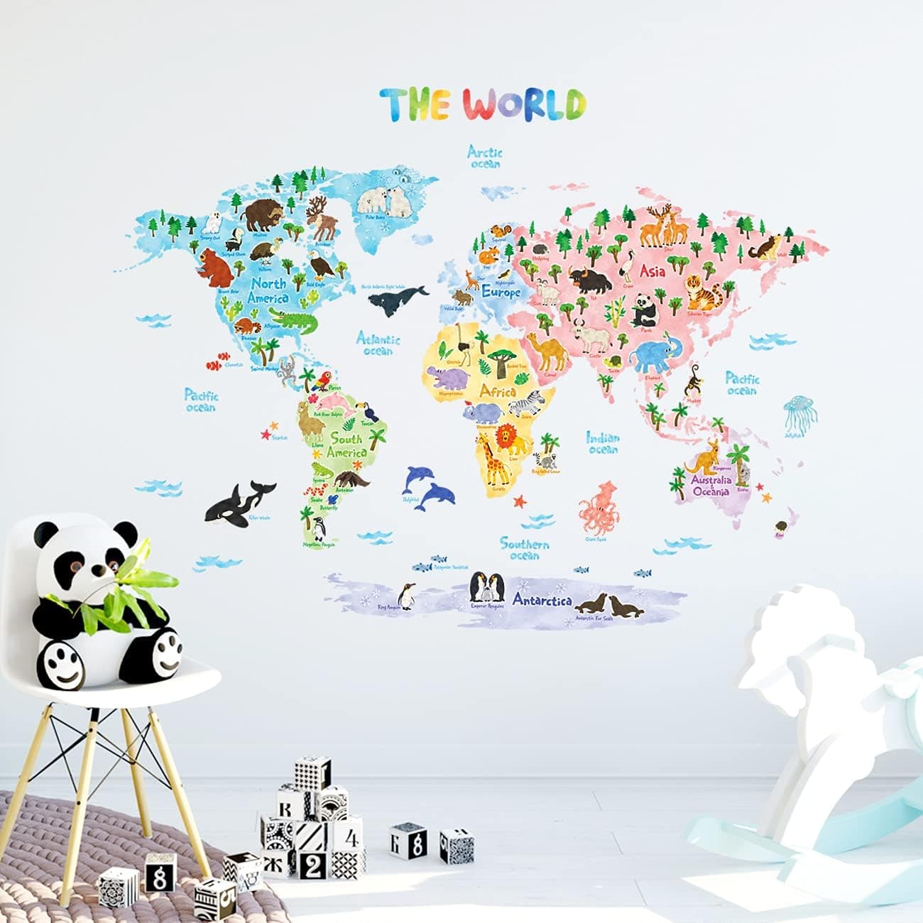 DECOWALL DLT-1615 Animal World Map Kids Wall Decals Wall Stickers Peel ...