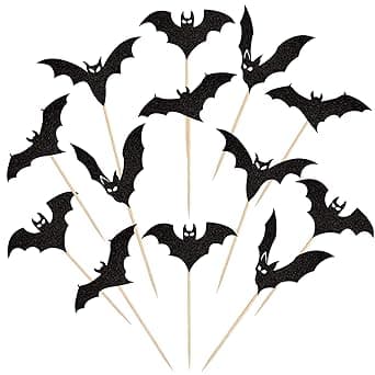 Amazon.com: 24 PCS Halloween Bat Cupcake Toppers Black Glitter Bat ...