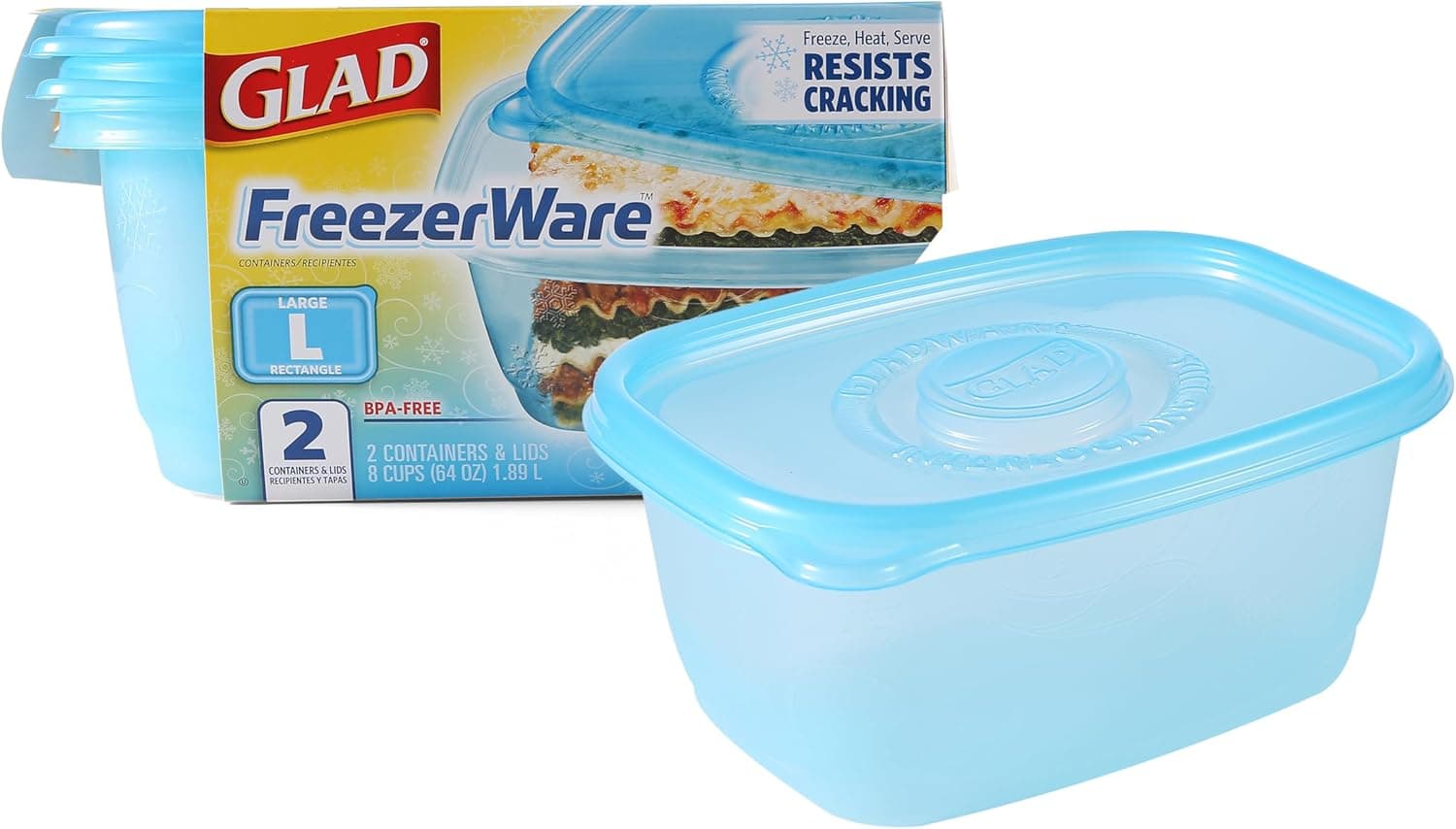 Glad 78413 Food Storage Containers, FreezerWare, Large, 64-Ounce, 2 ...