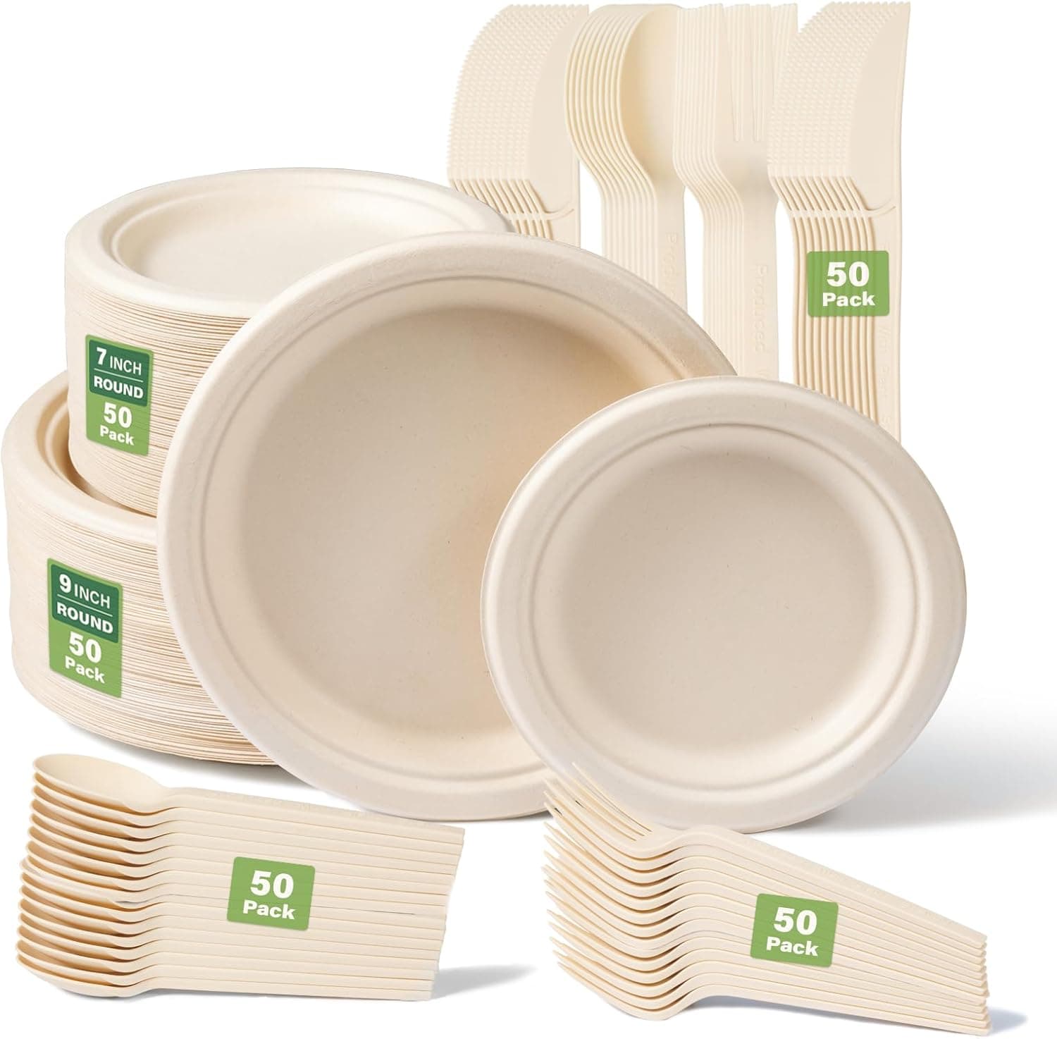 Amazon.com: 250 Pieces Compostable Disposable Plates for 50 Guests ...