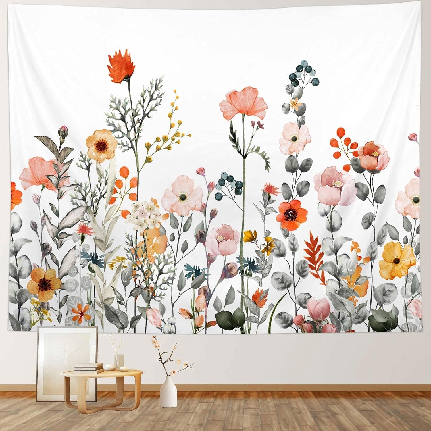 Amazon.com: JAWO Floral Wall Tapestry for Girls, Colorful Pink Yellow ...