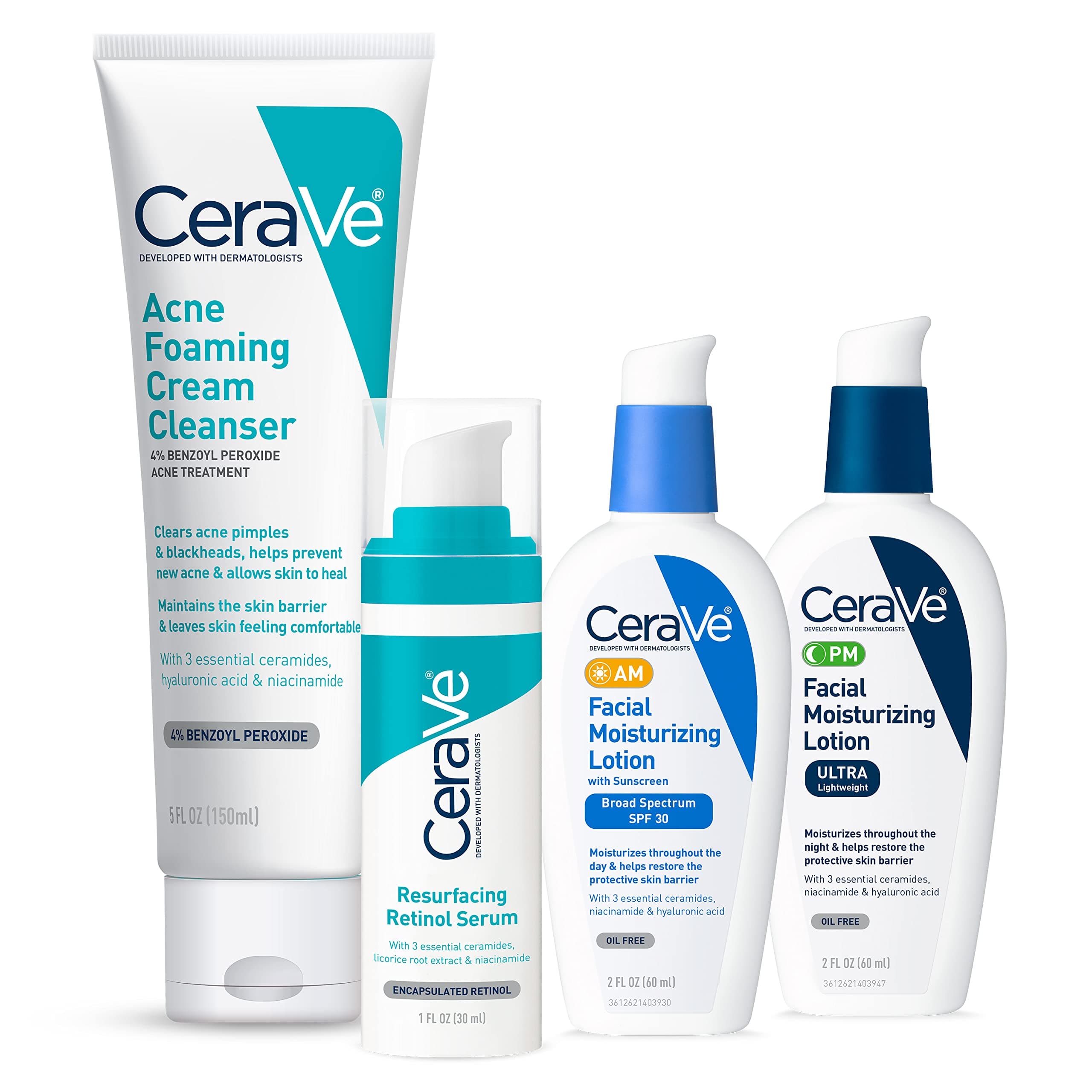 Amazon.com : CeraVe Acne Skin Care Set, 5oz Acne Foaming Cream Cleanser ...