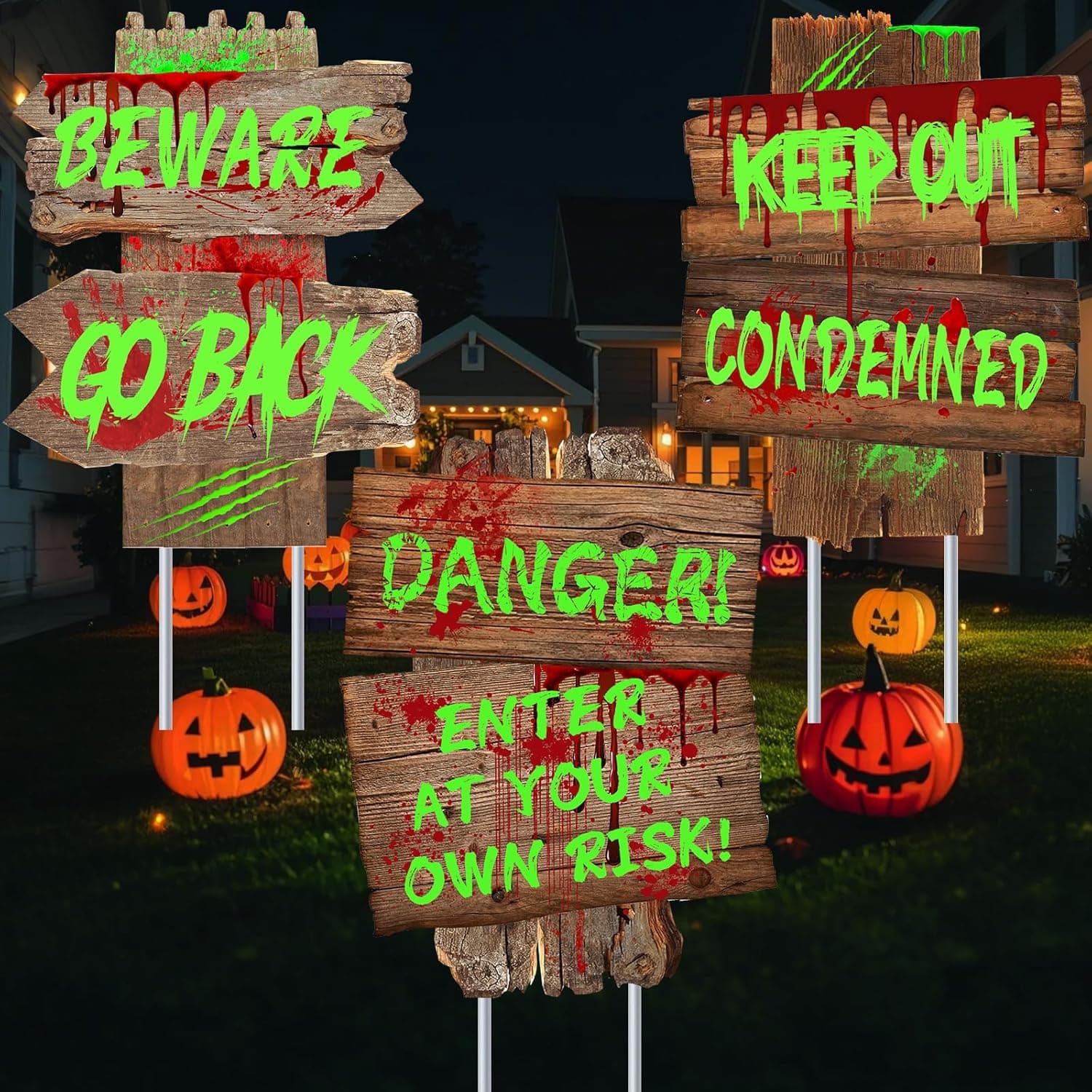 Amazon.com : Halloween Decorations Beware Signs Yard Stakes Outdoor ...