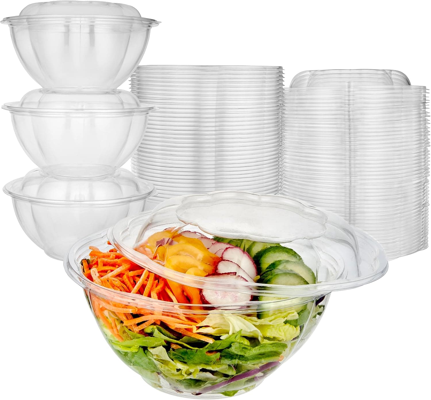 Plastic Salad Bowls (50 Count) 32 Oz. Disposable Salad Bowls with Lids ...