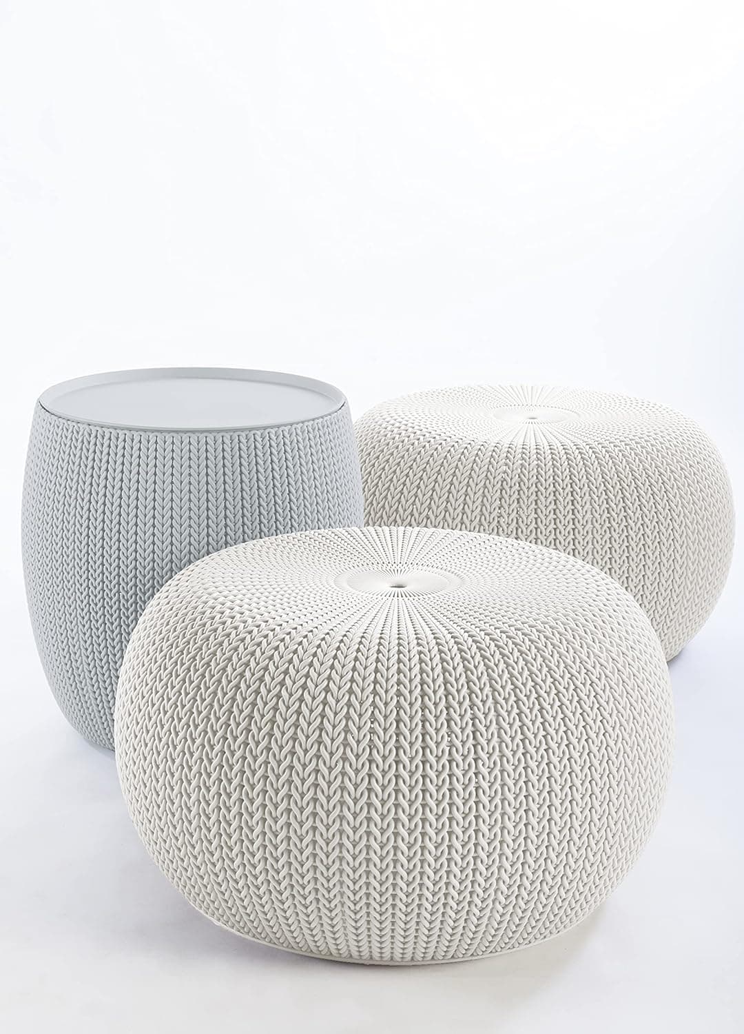 Amazon.com : Keter Urban Knit Pouf Ottoman Set of 2 with Storage Table ...