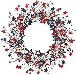 Amazon.com: Sggvecsy 18Inch 4th of July Patriotic Day Wreath Red Blue ...