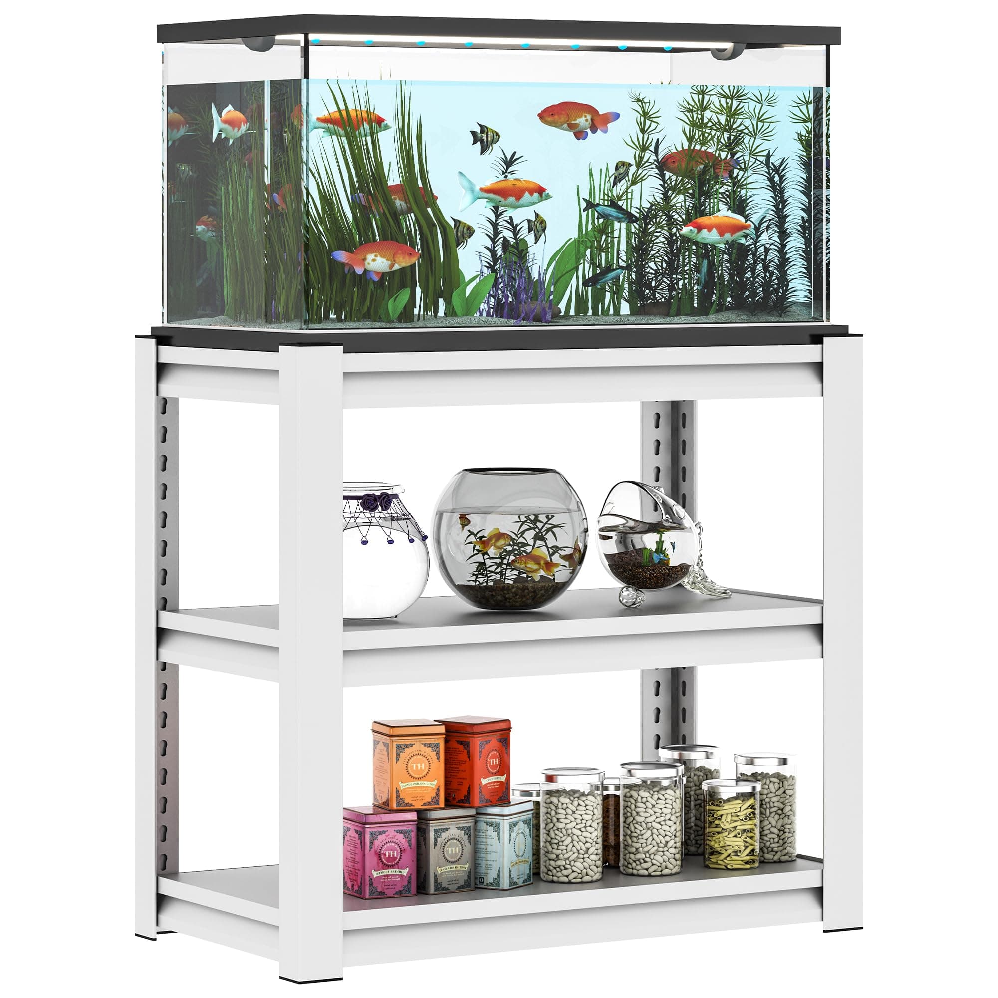 Snapklik.com : Fish Tank Stand White,3-tier Rack Shelf Heavy Duty Metal ...