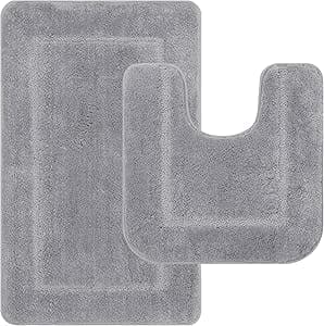 Pauwer Microfiber Soft Bath Mat Set 2 Piece Absorbent Bathroom Contour ...