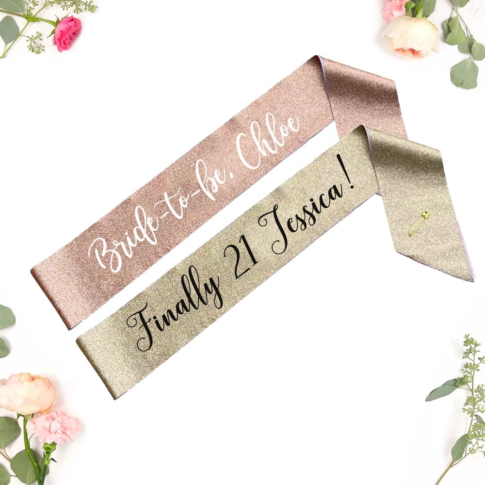 "CUSTOM MESSAGE Party Sashes - Glitter Colors