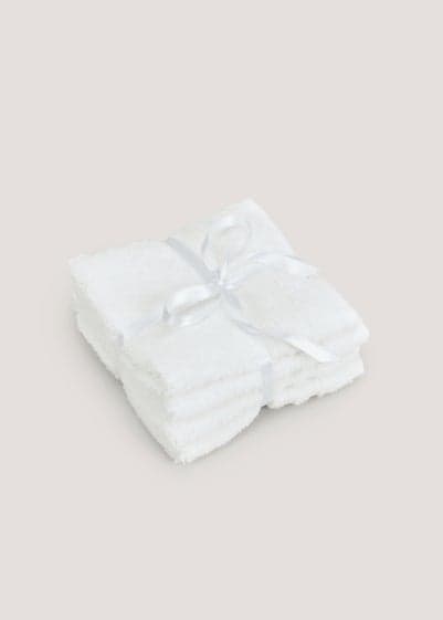 4 Pack White 100% Egyptian Cotton Face Cloths - Matalan