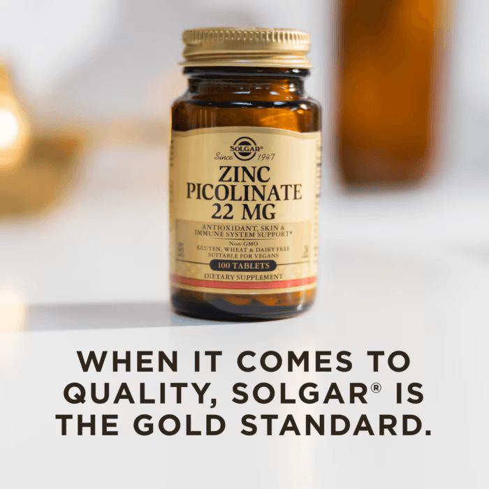 Solgar Zinc Picolinate 22mg, 100 Tablets | Nature's Fix