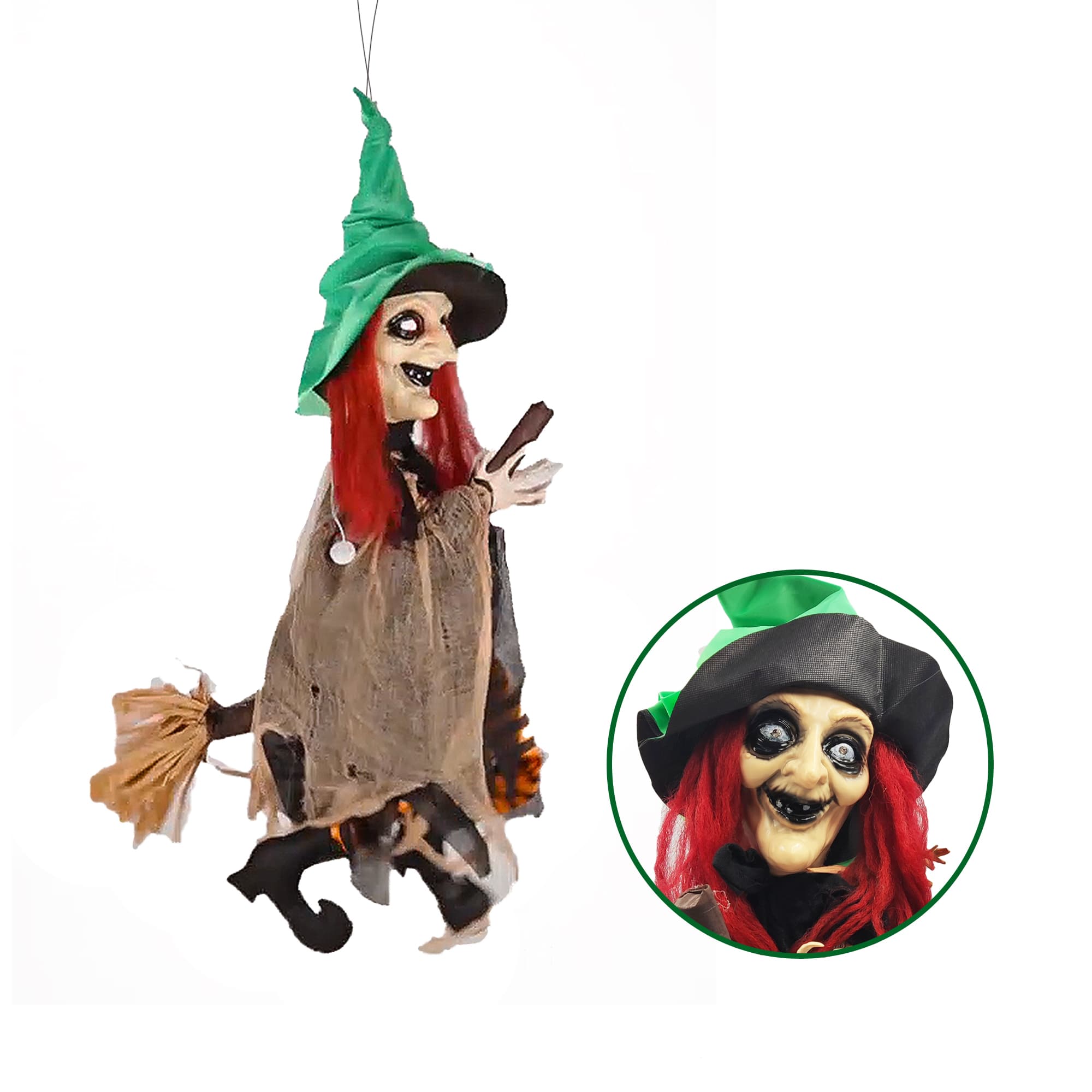 40 Inch Animated Scary Witch with Broom – Halloween Hanging Decoration ...