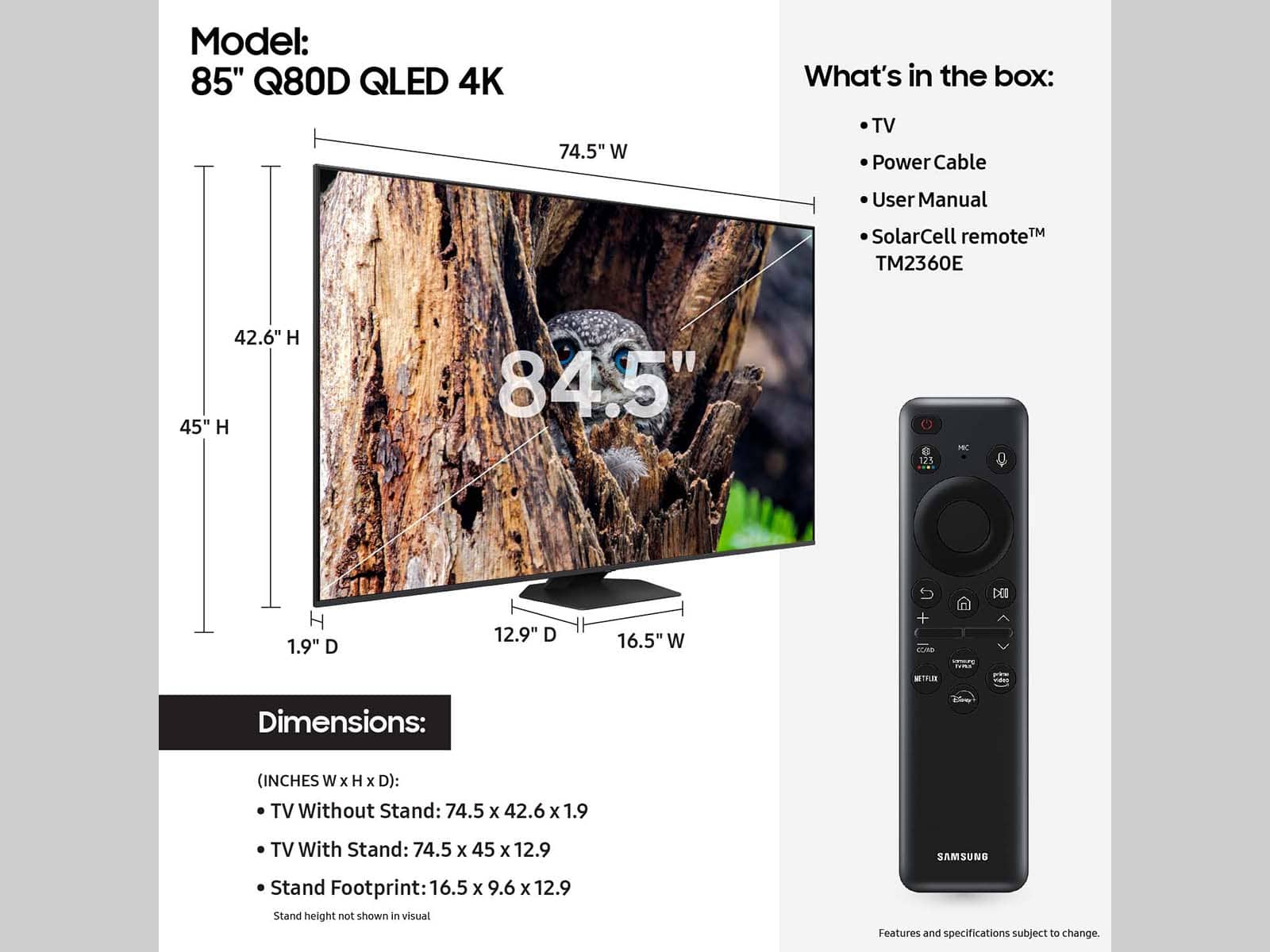 Samsung 85” Class Q80D Series QLED 4K Smart Tizen TV (2024 ...