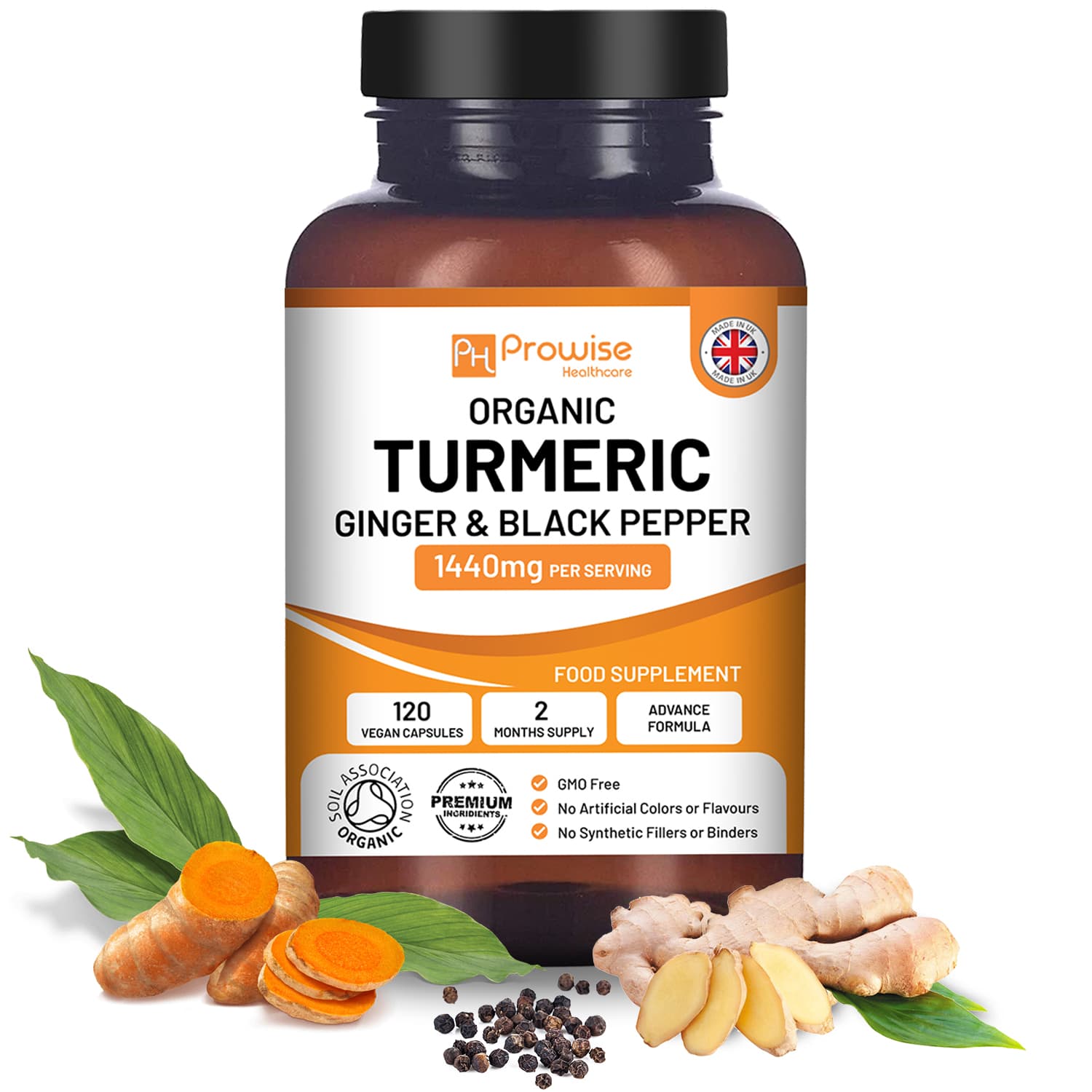 Organic Turmeric 1440mg with Black Pepper & Ginger |120 Vegan Capsules ...