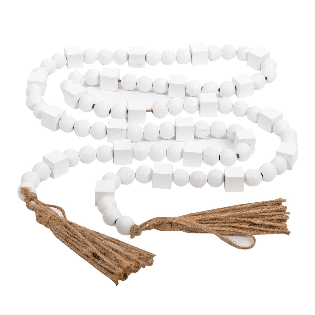 Wood Bead Garland, White, 67"L