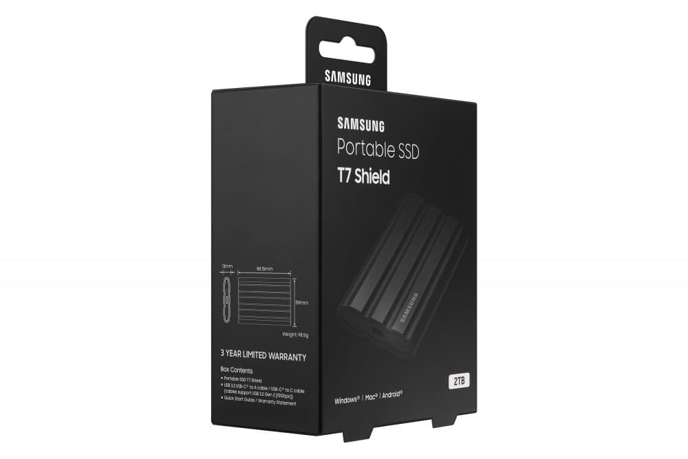 SAMSUNG SSD 2TB T7 SHIELD USB 3.2 GEN 2 EXTERNAL BLACK