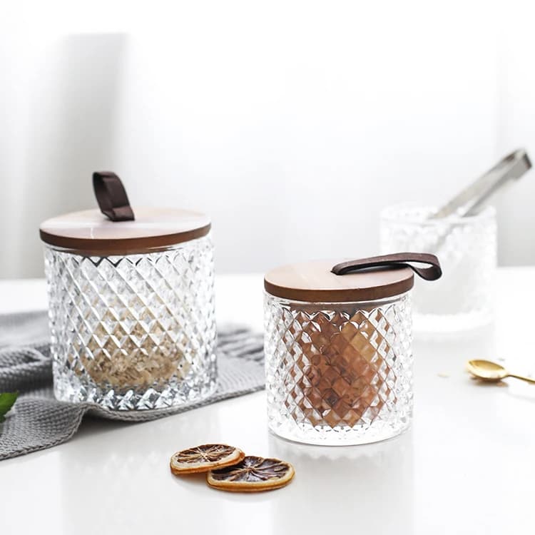 Factory Price White Glass Storage Jar With Wooden Lid 600ml Round ...
