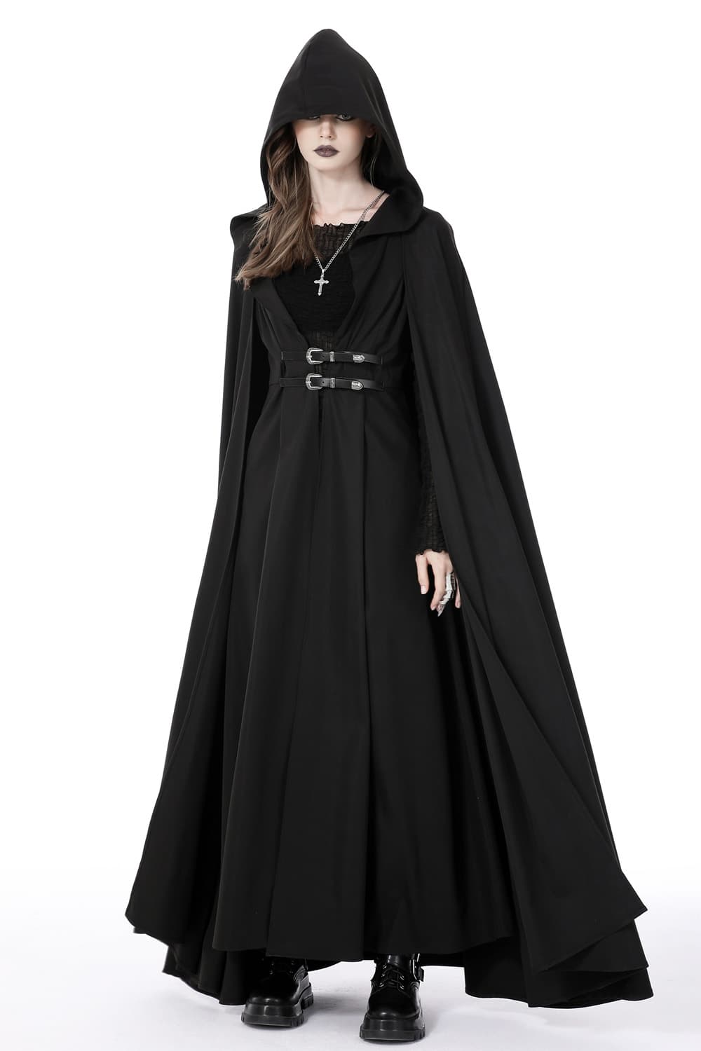 Alondra Punk Warrior Long Black Gothic Hooded Coat Cloak by Dark in ...