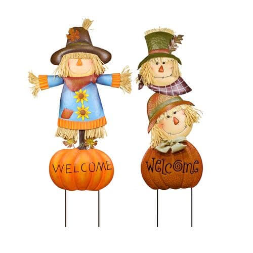 Alpine Corporation 35" Welcome Pumpkin and Scarecrow Yard Stake