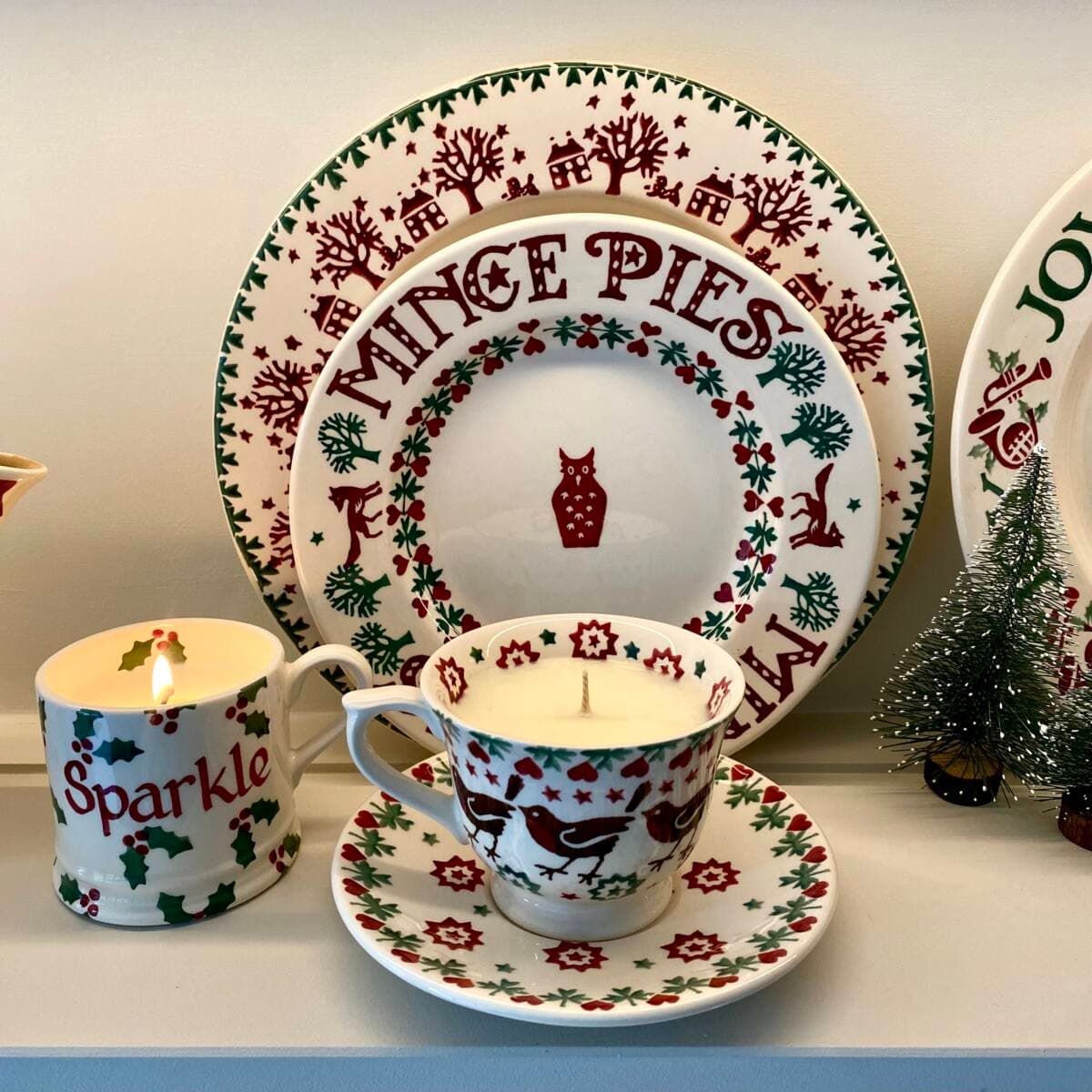 EMMA BRIDGEWATER CHRISTMAS JOY HEARTS ROBIN CANDLE