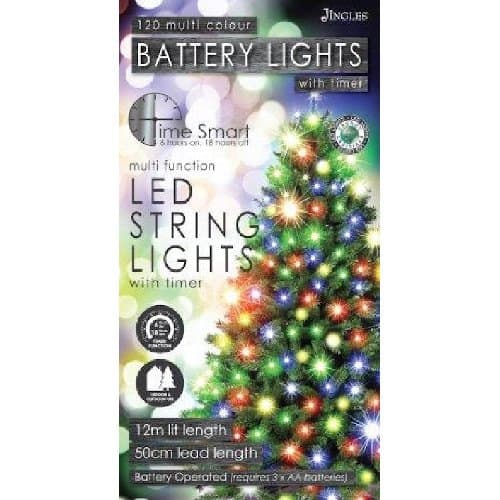Jingles 120 Multi Colour Battery Operated LED String Lights with Timer ...