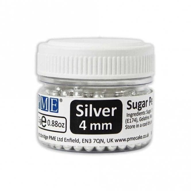Silver 4mm Sugar Pearls | Edible Metallic Silver Pearls PME