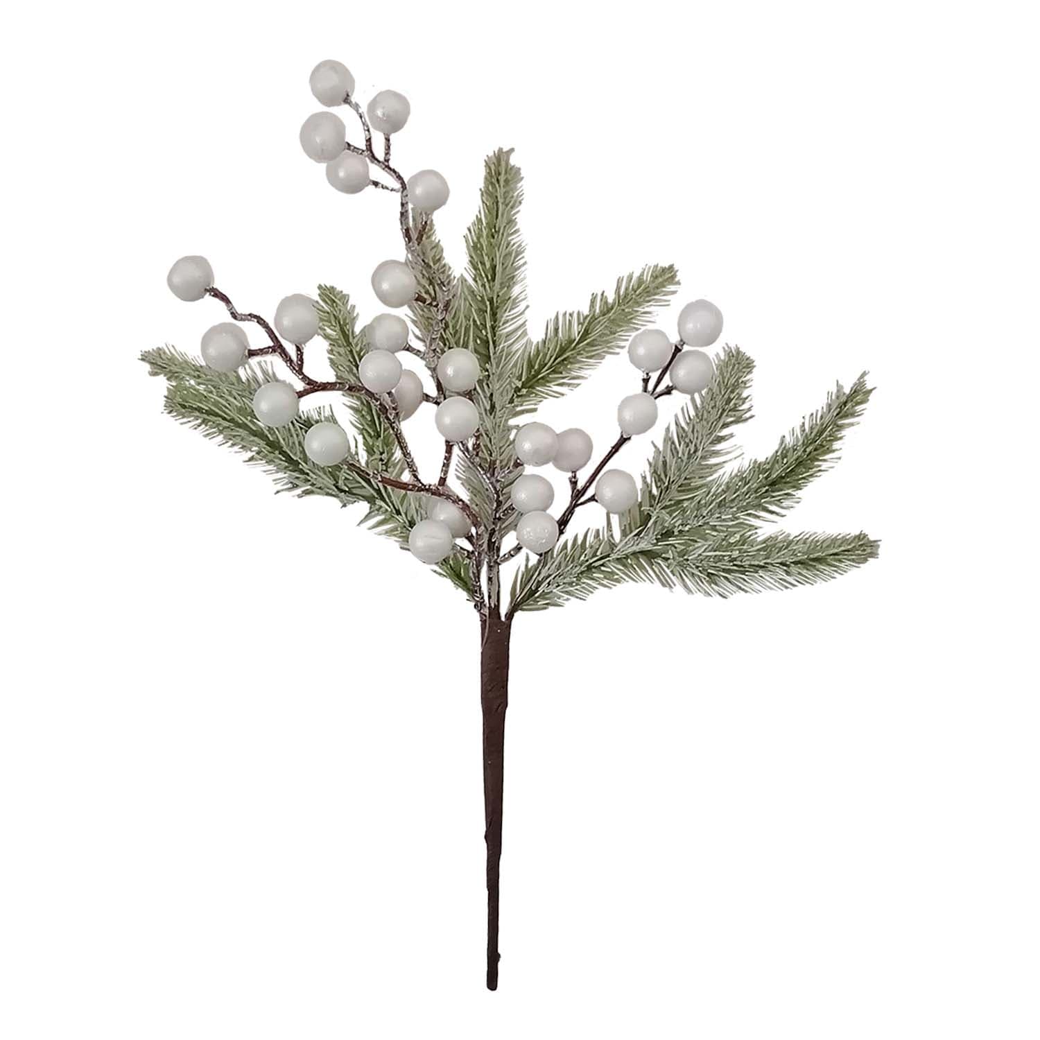 SPRAY FROSTED PINE 12" SNOW BERRY WHITE F - Christmas Forever