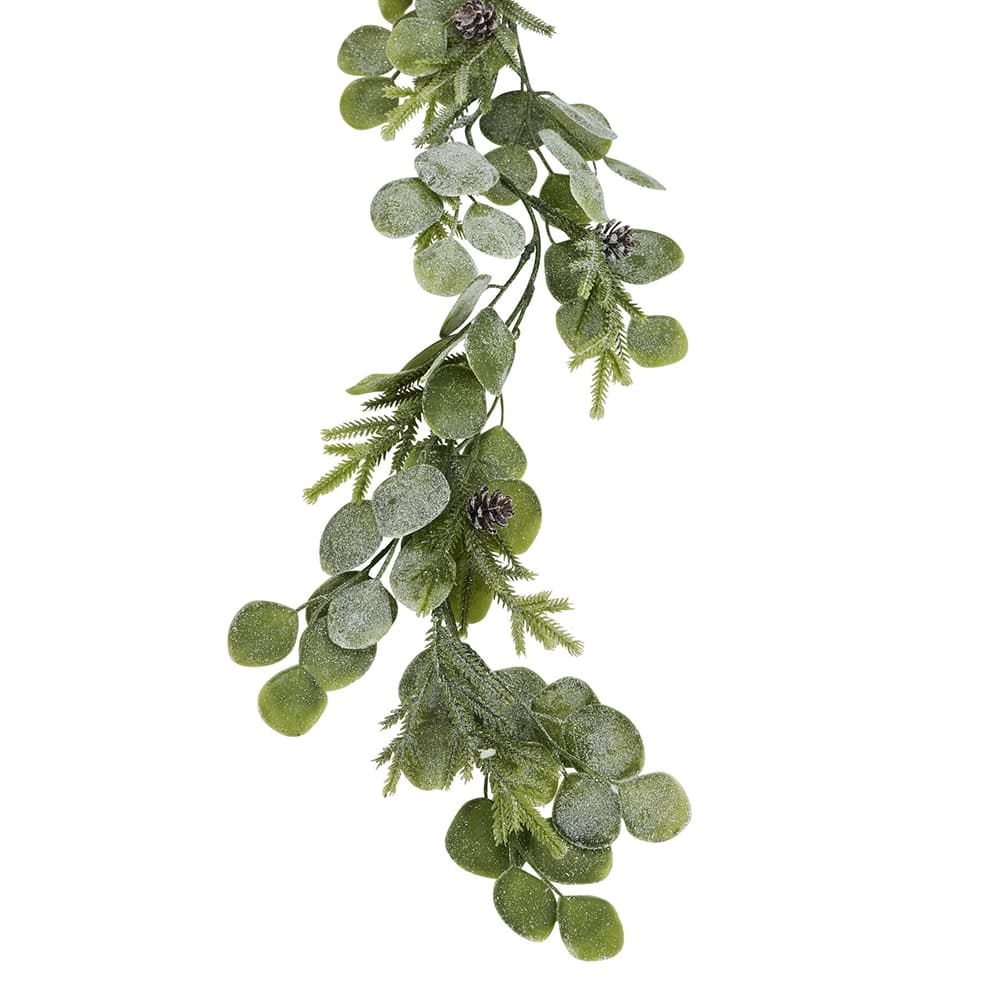 Frosted Eucalyptus Garlands | Faux Evergreen with Pinecones