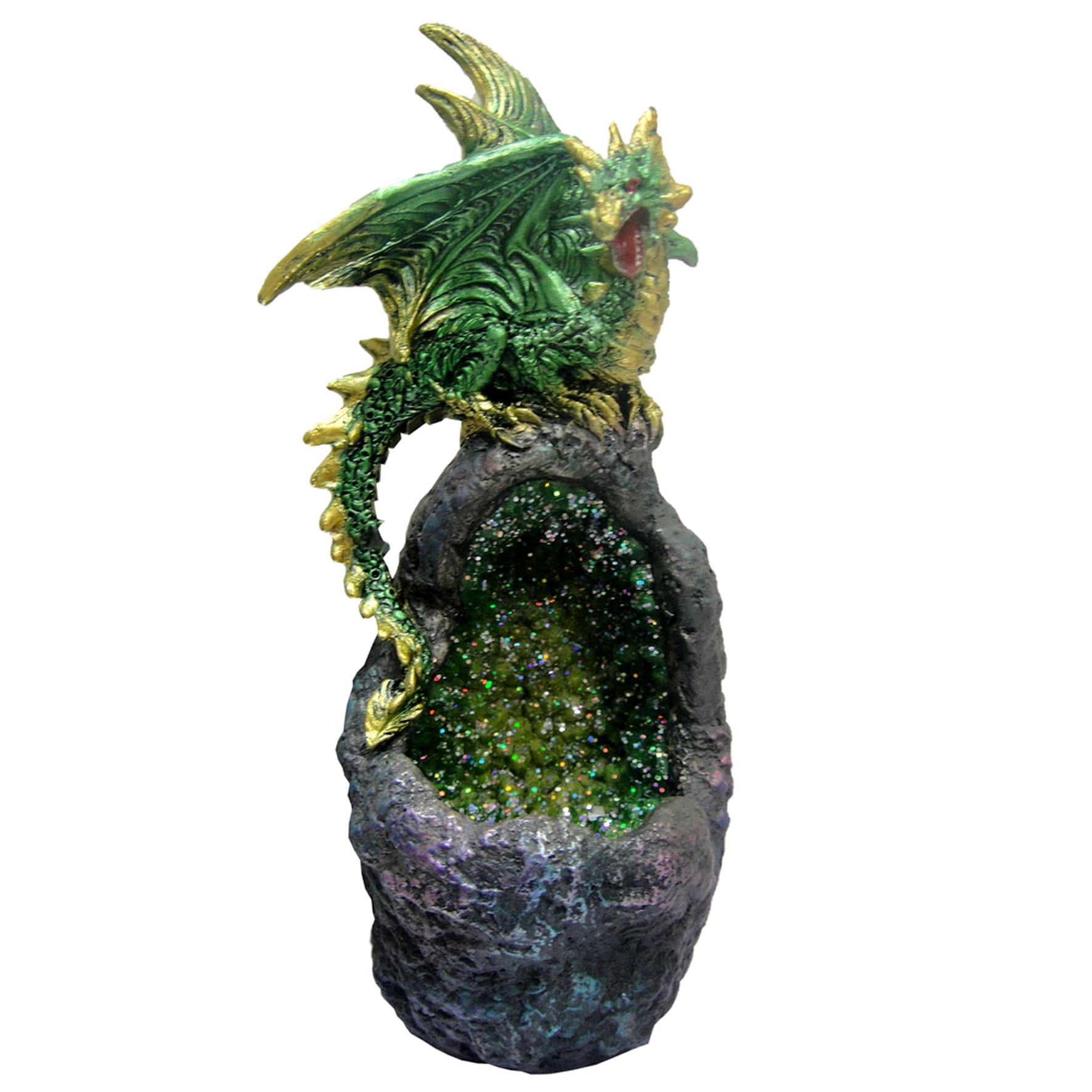 Emerald Crystal Geode Protecting Dragon Figure | Figures UK.