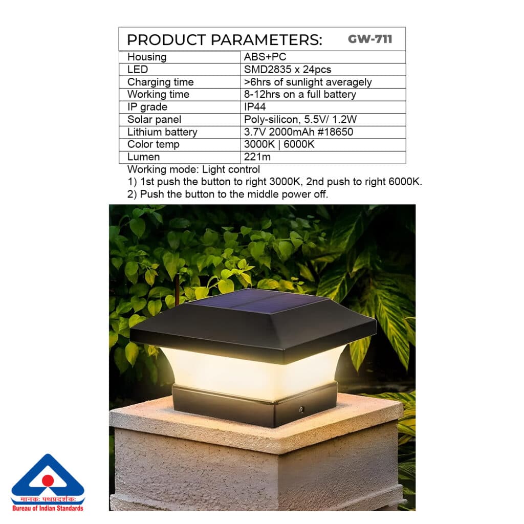 GIGAWATTS Solar-Powered LED Pillar Light for Garden Decor