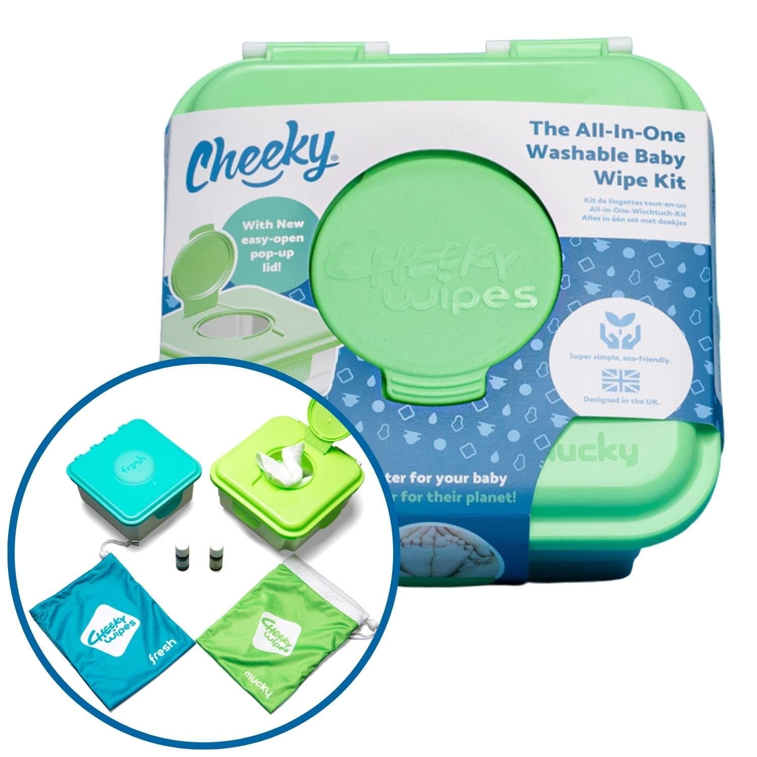 Cheeky Wipes Reusable Baby Wipe Kit - 25 Washable Bamboo Terry Cloth ...