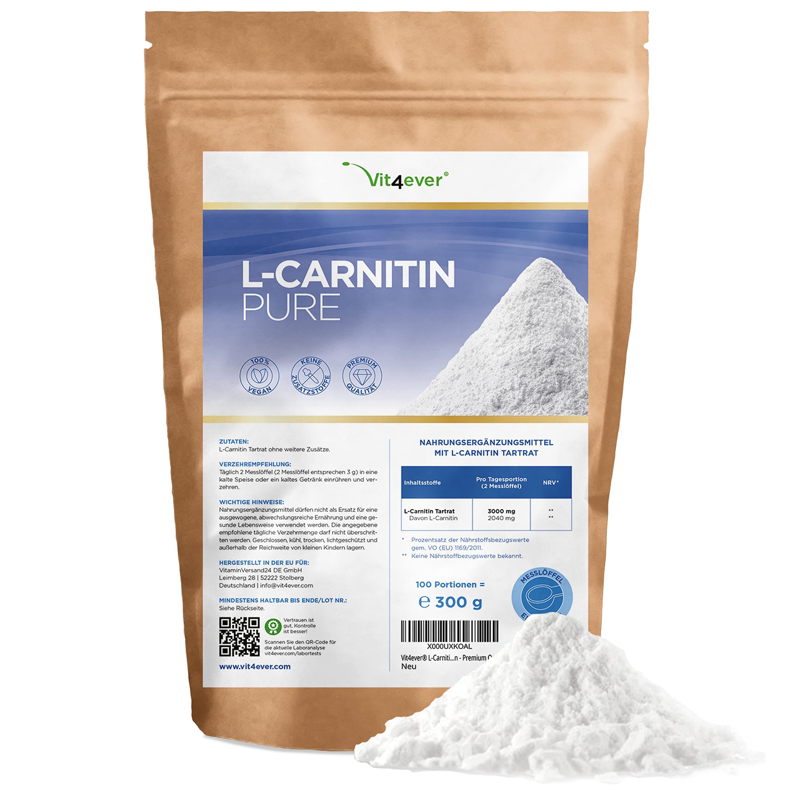 Buy L-Carnitine Pure Powder 300g | 100% Vegan | 100 Portions | High ...