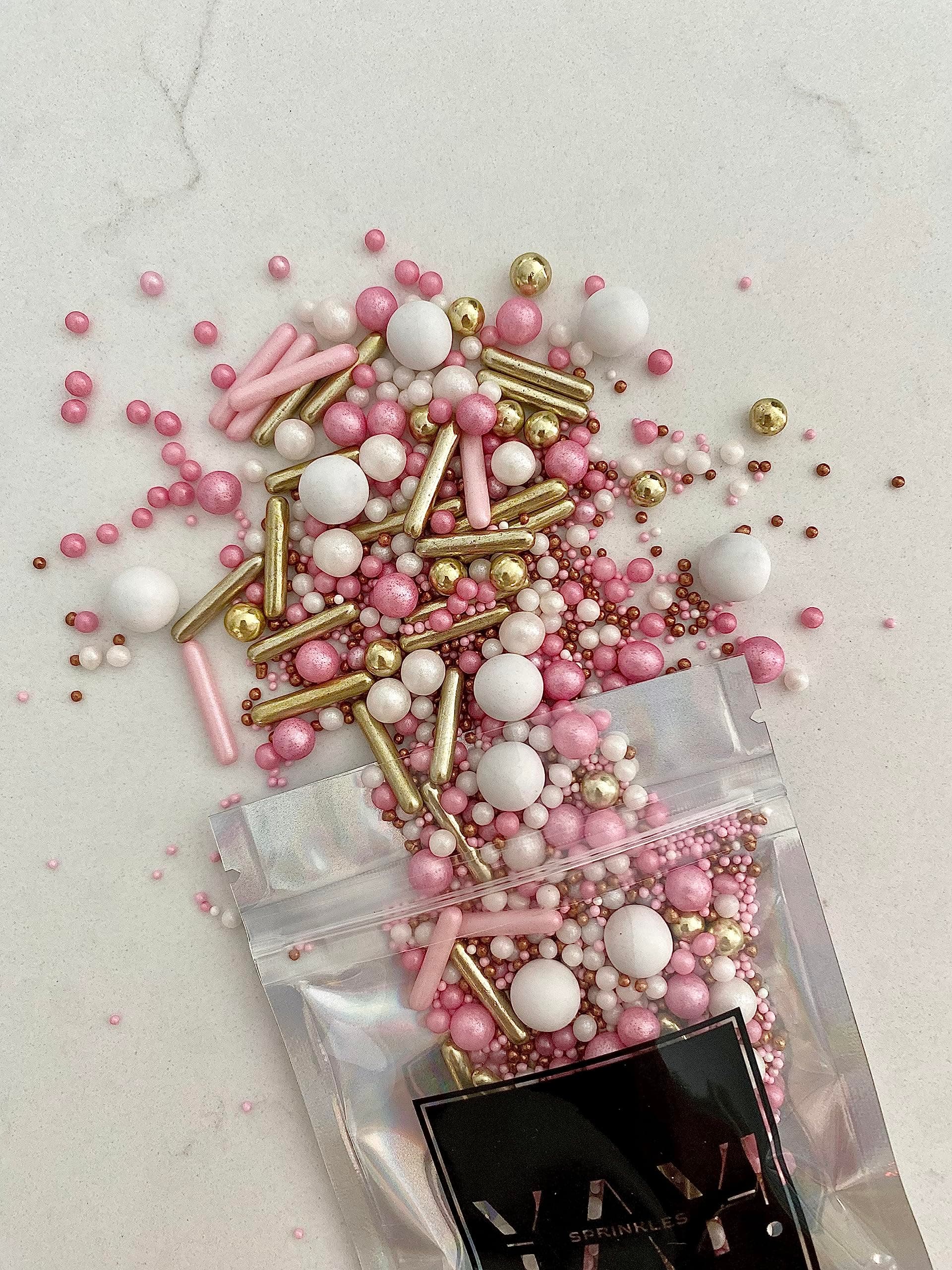 Edible Pink & Gold Cake Sprinkles Luxury Mix 45g Cupcake Cake ...