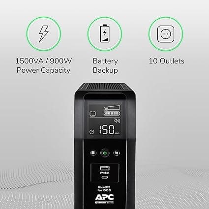 APC Back-UPS Pro 10-Outlet Tower Uninterruptible Power Supply, 1,500VA ...