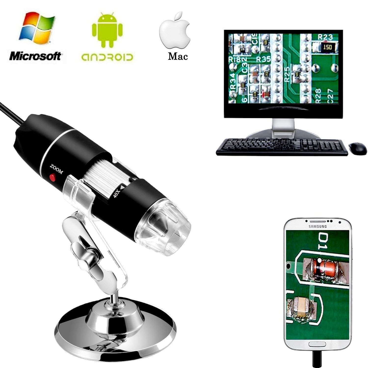 Jiusion 40 to 1000x Magnification Endoscope 8 LED USB 2.0 Digital ...