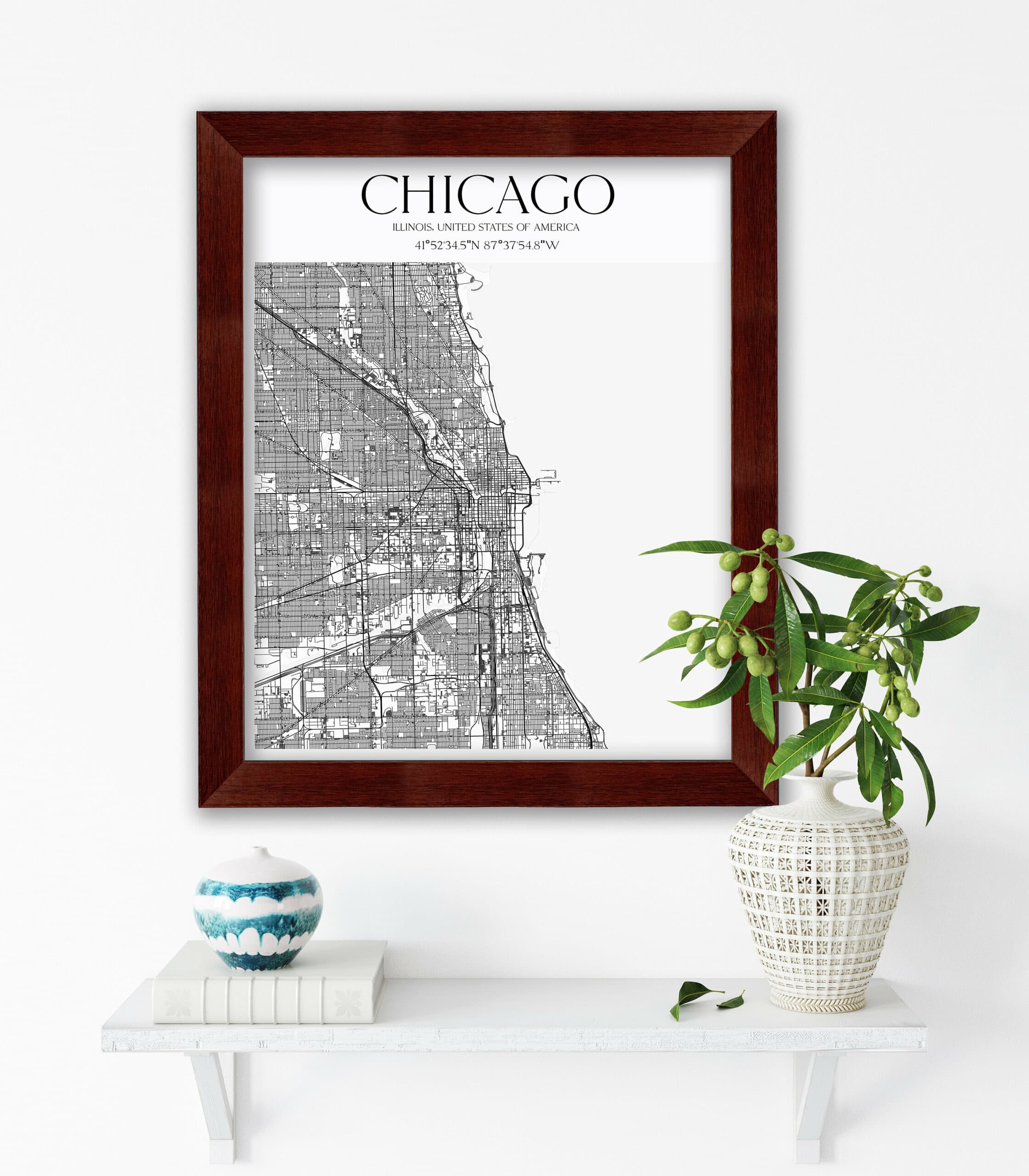 Frame map poster, Framed wall poster, Chicago city map, Framed map ...