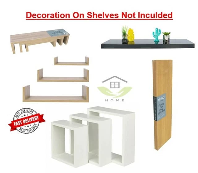 SET OF 3 Cube U-Shpaed Floating Shelves Wall Mounted Storage Display ...