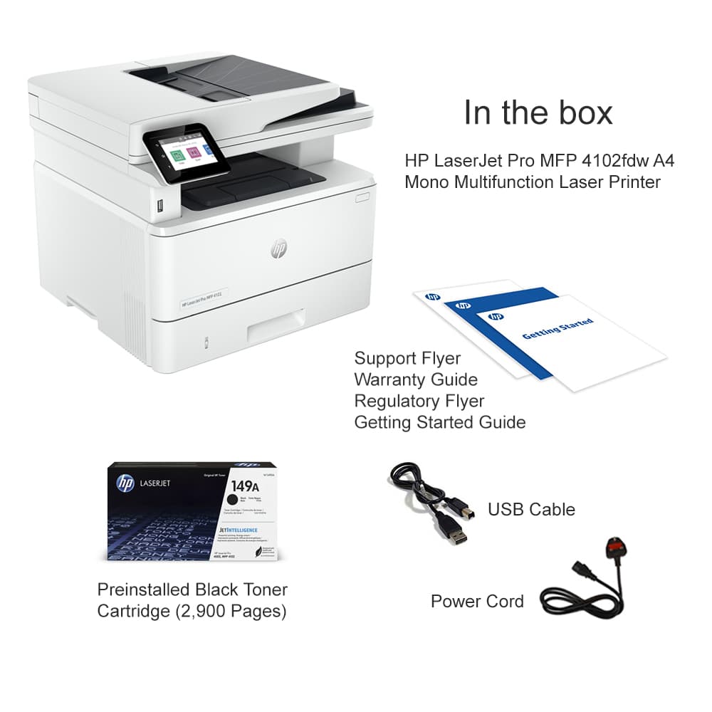 HP LaserJet Pro MFP 4102fdw A4 Mono Multifunction Laser Printer - 2Z624F