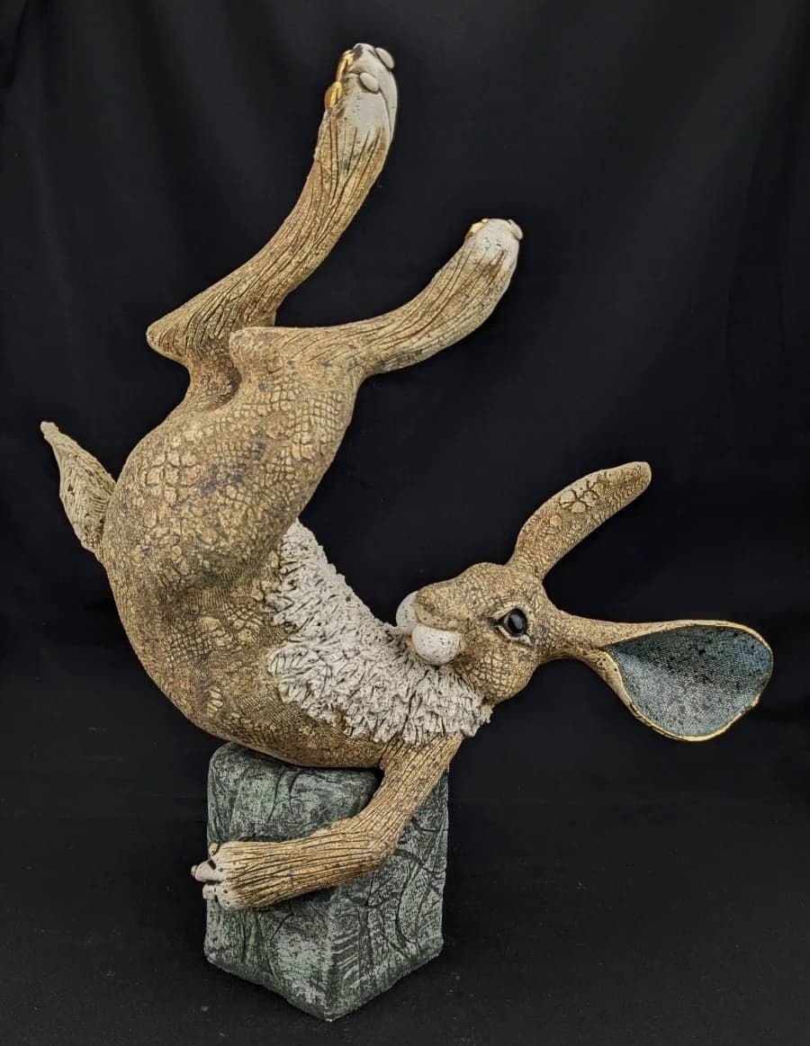 Medium Rolling Hare, ceramic by Gin Durham GD207 - Pyramid Gallery